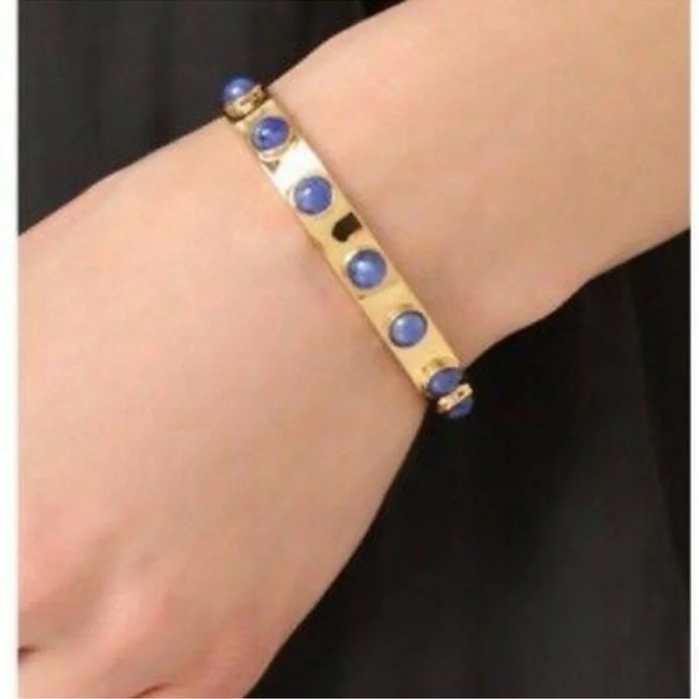 Kate Spade - Tag Along Cuff Bracelet, gold with blue cabochons